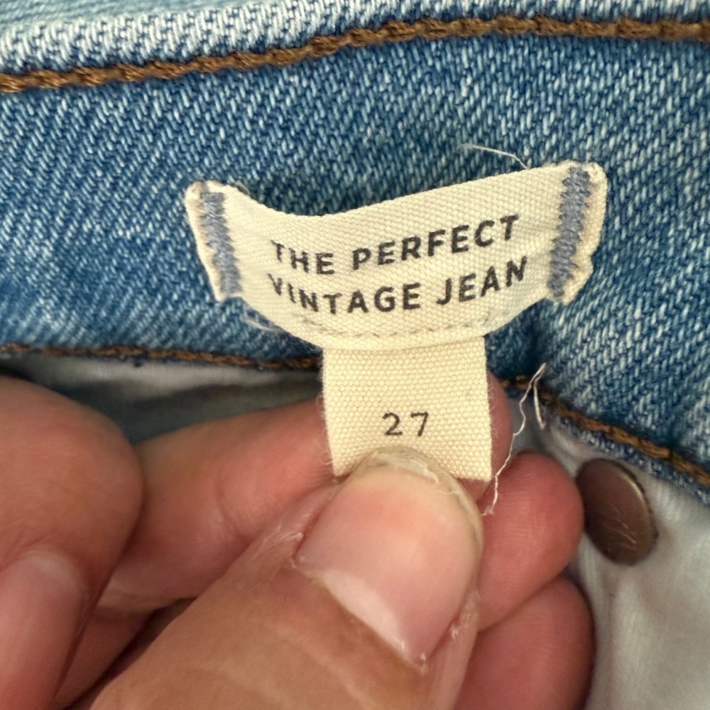 Madewell The Perfect Vintage Medium Wash Factory Distressed Raw Hem Straight Jea - Picture 3 of 8